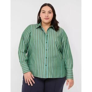 NWT Lane Bryant Button-Down Girlfriend green/blue striped Shirt size 24